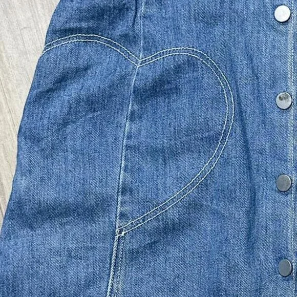 Button-Front Denim Short Skirt - Picture 2 of 3